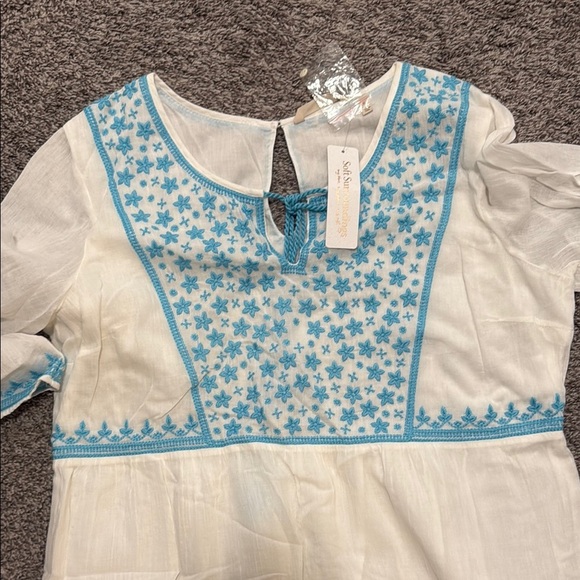 Soft Surroundings Blue and White Midi Dress XL Embroidered Brand New - Picture 4 of 7